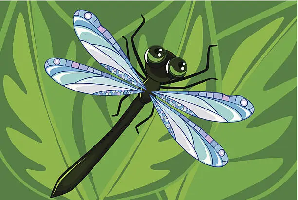 Vector illustration of green dragonfly