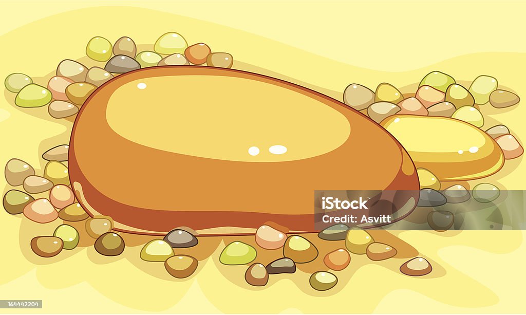 scattering of sea stones "many small smooth stones, one medium and one large stone in different colors on sand" Beach stock vector