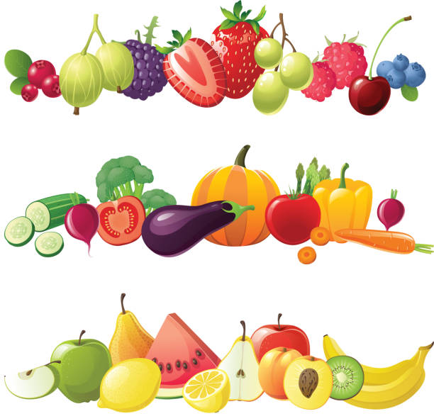 과일, 야채 및 베리류 하일랜드 - peach fruit portion orange stock illustrations