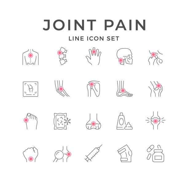 관절 통증의 라인 아이콘 설정 - medical injection syringe icon set symbol stock illustrations