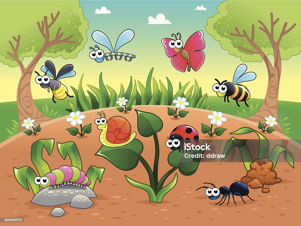 Bugs un escargot avec en arrière-plan. - clipart vectoriel de Illustration libre de droits