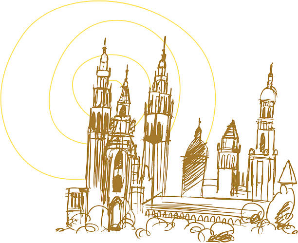 ilustraciones, imágenes clip art, dibujos animados e iconos de stock de catedral de santiago - santiago de compostela
