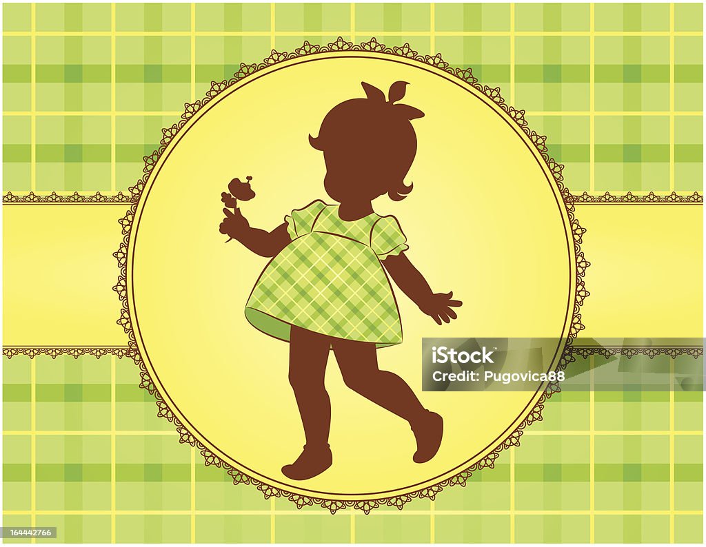 Винтажные силуэты маленькая девочка в платье. ВЕКТОР - Векторная графика Ажурная салфетка роялти-фри