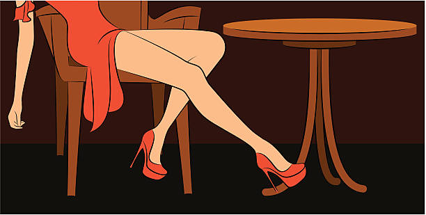 Beautiful womanish feet in restaurant. Vector vector art illustration