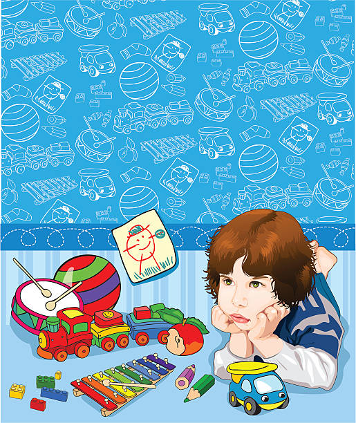 illustrazioni stock, clip art, cartoni animati e icone di tendenza di motivo per i bambini con giocattoli per bambini - xylophone toy percussion instrument color intensity