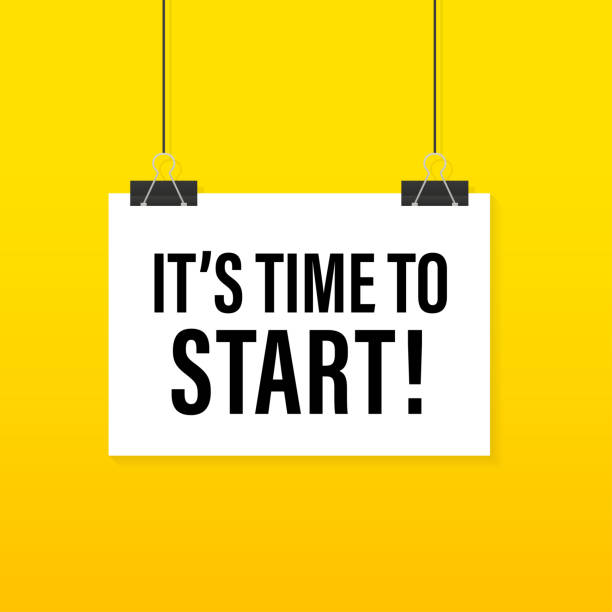 istock It's time to start - hanging banner poster. Design for marketing business, challenge element. Isolated on yellow background. Vector illustration 1644432717