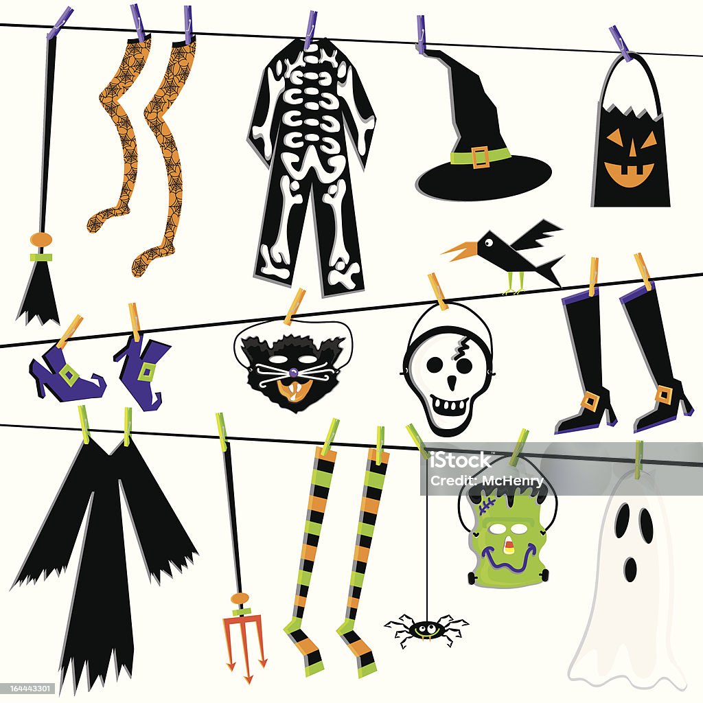 Halloween kostiumy Sznur do suszenia bielizny Clip Art - Grafika wektorowa royalty-free (Białe tło)