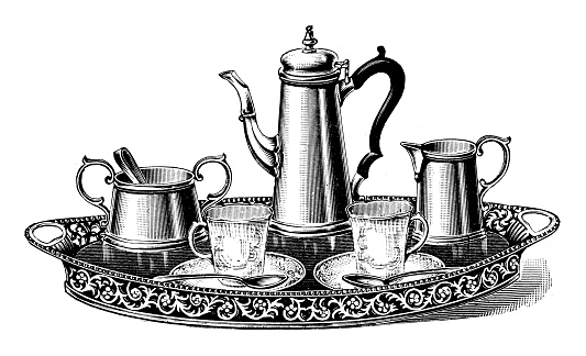 Antique image from British magazine: Coffee set