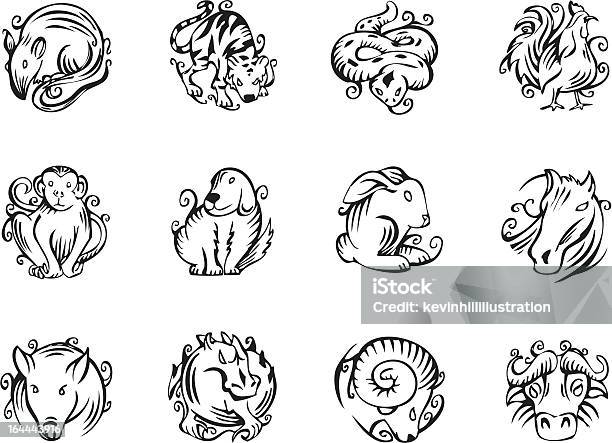 Zodiac Chinois Vecteurs libres de droits et plus d'images vectorielles de Boeuf sauvage - Boeuf sauvage, Bélier - Animal mâle, Cheval