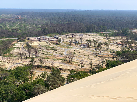 Remains of the Camping La Foret du Pilat after the forest fire of July 2022 in La Teste de Buch, France