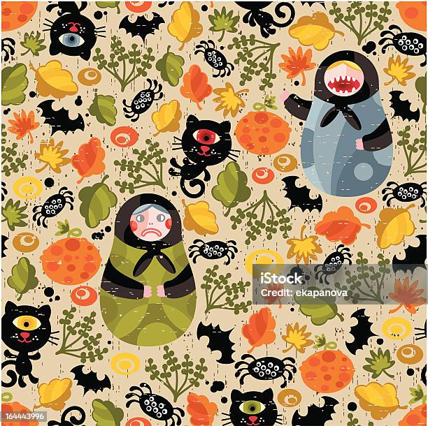 Nahtlose Muster Mit Matreshka Für Halloween Stock Vektor Art und mehr Bilder von Russische Puppe - Russische Puppe, Babuschka-Kopftuch, Bildhintergrund