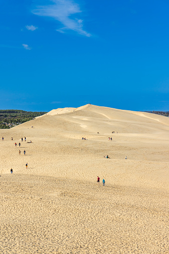 La Teste de Buch, France - August 07, 2023 : Sand of the Dune du Pilat on a summer day in La Teste-de-Buch, France
