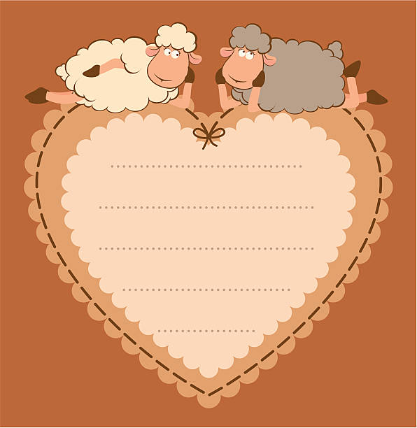 ilustrações de stock, clip art, desenhos animados e ícones de ilustração vetorial de giro ovelha sobre o coração. - doily heart shape animal heart valentines day