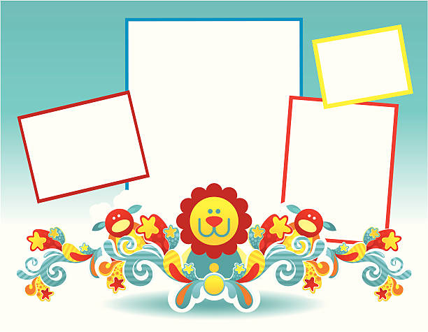 frame with a happy lion vector art illustration