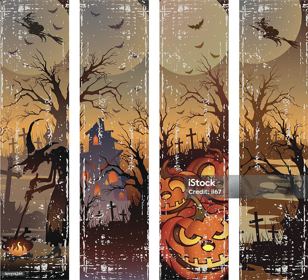 Juego de halloween banners - arte vectorial de Bruja libre de derechos