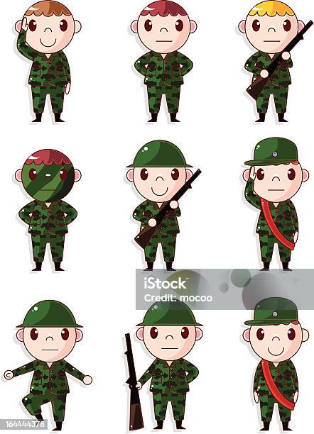 Ilustración de Niño De Historieta Conjunto De Iconos De Soldado y más Vectores Libres de Derechos de Cuerpo de policía - Cuerpo de policía, Hacer el saludo militar, Ejército