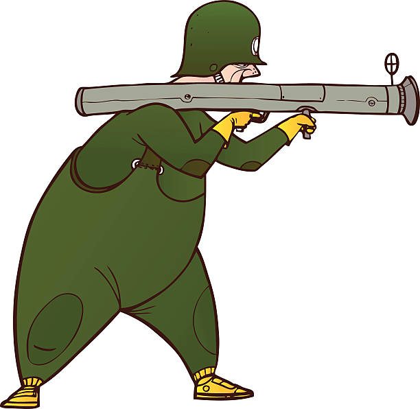 ilustraciones, imágenes clip art, dibujos animados e iconos de stock de soldier con bazuka - firing squad