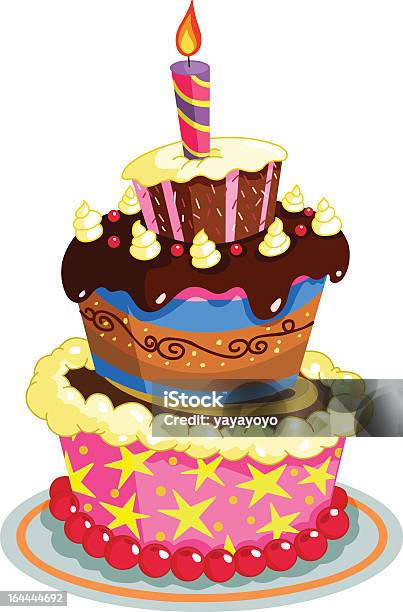 Birthday Cake With Colorful Illustration Stock Illustration - Download Image Now - Birthday Cake, Cartoon, Candle