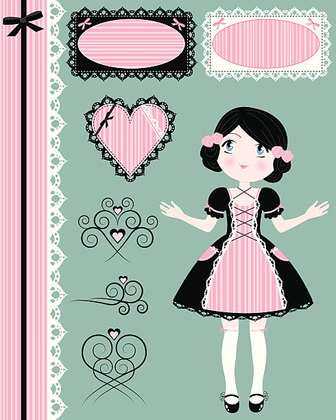 illustrazioni stock, clip art, cartoni animati e icone di tendenza di collezione vintage - lace pink white black