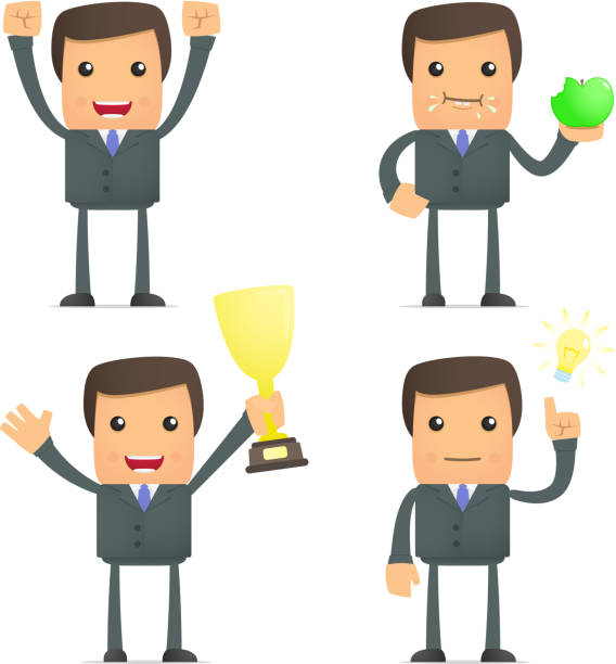 funny cartoon businessman celebrates victory vector art illustration