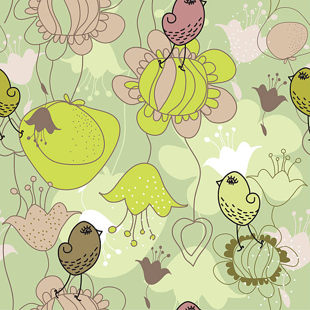 Holidays pattern with  love birds, hand-drawn vector. vector art illustration