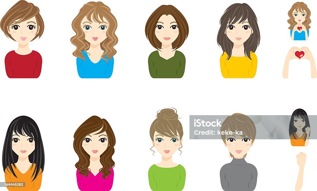 A plethora of women displaying different hairstyles The person icon. Adolescence stock vector