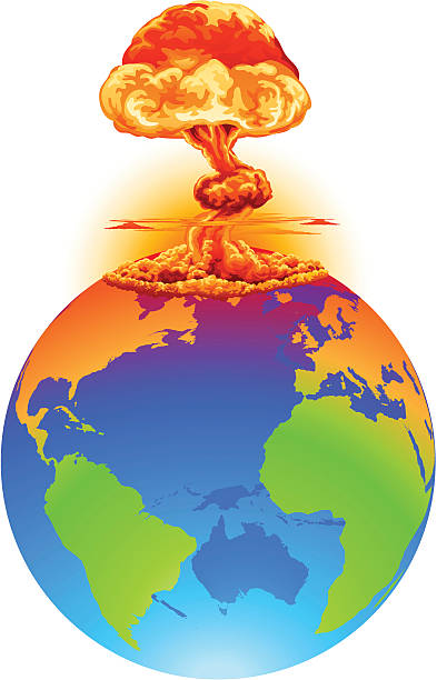взрыв земли концепция бедствий - mushroom cloud hydrogen bomb atomic bomb testing bomb stock illustrations