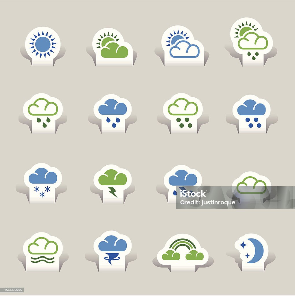Papercut - Weather icons "Vector illustration, Each icon is available in green and blue and can be used at any size. You can easily change the colors. Shadows could be moved or deleted. Files included: Vector EPS 8,  HD JPEG 4000 x 4000" Heat Wave stock vector