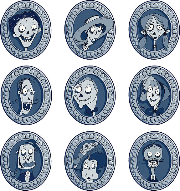 spooky family portraits Sketch of spooky portraits of ancestors. Each portrait is on a different layer. vintage funny photos stock illustrations
