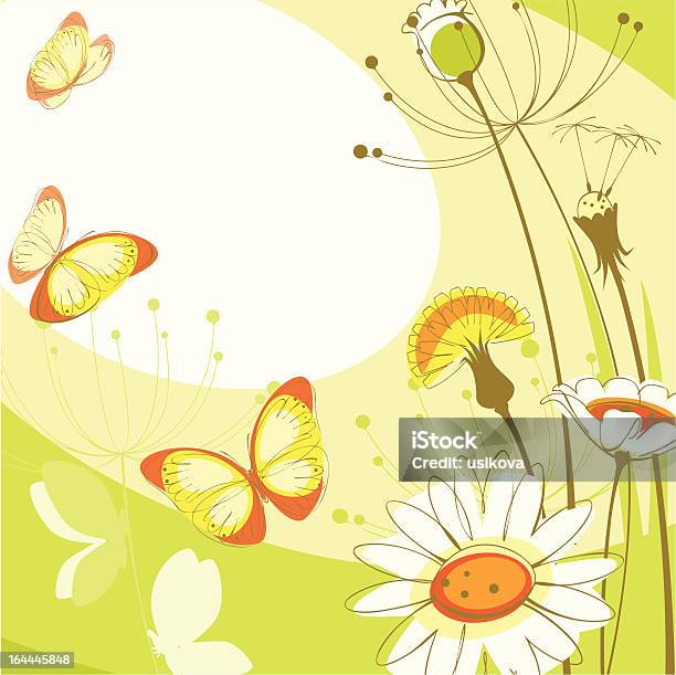 Cartão Postal Com Flores E Insectos - Arte vetorial de stock e mais imagens de Ajardinado - Ajardinado, Ao Ar Livre, Arte