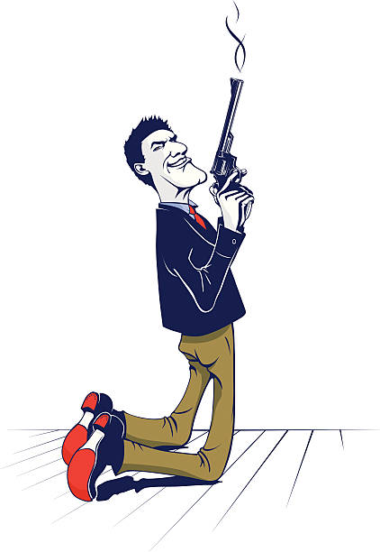 ilustrações de stock, clip art, desenhos animados e ícones de arma gânguester - spy gun men humor