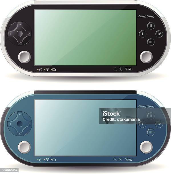 Dois Cor Consola De Jogos Portátil - Arte vetorial de stock e mais imagens de Azul - Azul, Banda desenhada - Produto Artístico, Brand Name Video Game