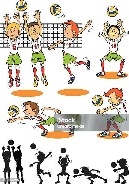 Ilustración de Niño Jugando Voleibol Carácter y más Vectores Libres de Derechos de Juego de vóleibol - Juego de vóleibol, Niño, Pelota de vóleibol