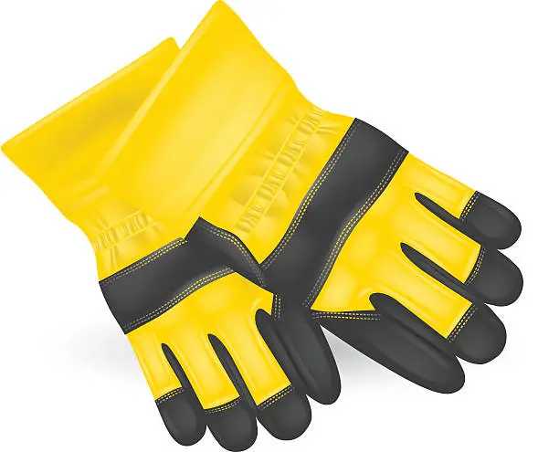 Vector illustration of Protective yellow gloves laying on a white background