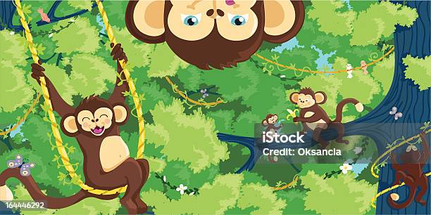 Affen Spielen Vektorillustration Stock Vektor Art und mehr Bilder von Affe - Affe, Ast - Pflanzenbestandteil, Baum