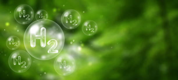 H2 hydrogen word in bubble on forest background, innovation hydrogen H2, zero emission technology. Reduce carbon dioxide and greenhouse gases in fuel production stations. green renewable fuels.
