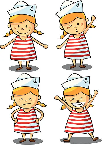 Vector illustration of cute little girl wearing sailor uniform