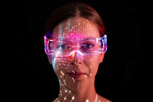 Woman wearing futuristic glasses.