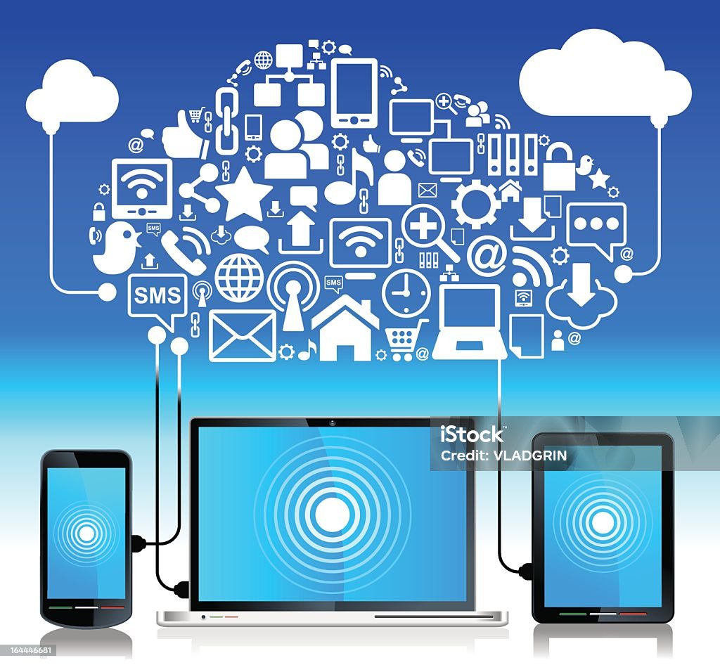 Cloud connection concept within devices laptop phone tablet  Connection.communication in the global computer networks Business stock vector