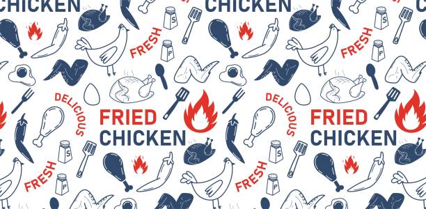 fried chicken restaurant doodle seamless pattern hand drawing icon pattern background fried chicken restaurant doodle seamless pattern hand drawing icon pattern background fried chicken stock illustrations