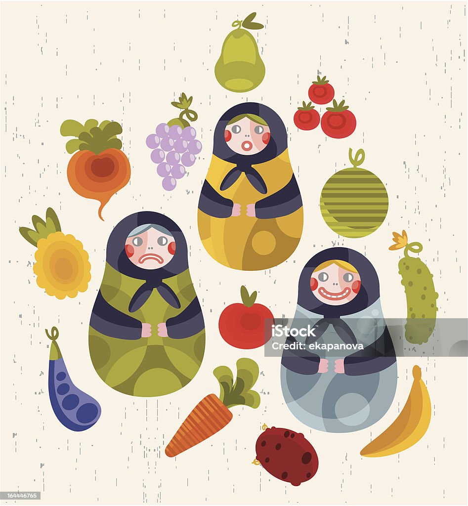 Matreshka doll with some fruits and vegetables. Russian doll with fruits and vegetables for your design. Apple - Fruit stock vector