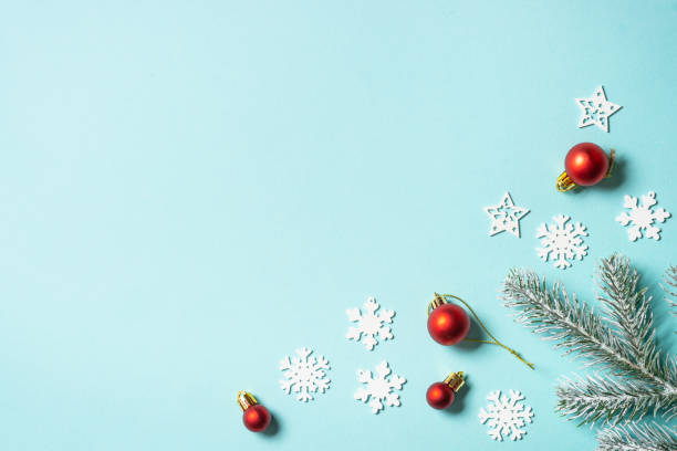 istock Christmas composition with holiday decorations on blue. 1644468428