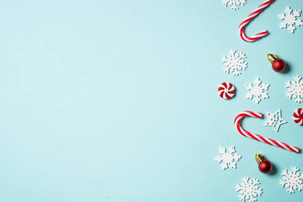 istock Christmas composition with holiday decorations on blue. 1644468438