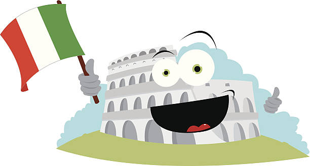 Funny Colosseum Holding an Italian Flag vector art illustration
