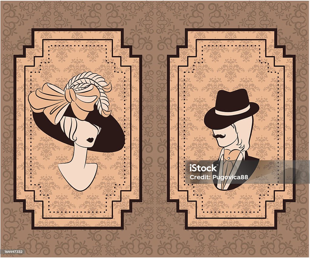 Винтажный силуэт женщина и мужчина в шляпе. ВЕКТОР - Векторная графика 1950-1959 роялти-фри