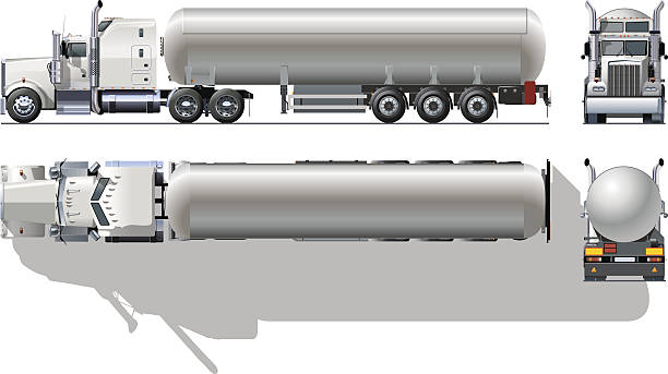 illustrazioni stock, clip art, cartoni animati e icone di tendenza di hi-dettagliata semi-camion cisterna - fuel tanker