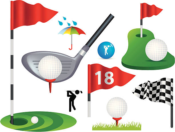 세트마다 전체 보랏빛의 골프는요 아이콘 및 디자인 - 18th hole stock illustrations