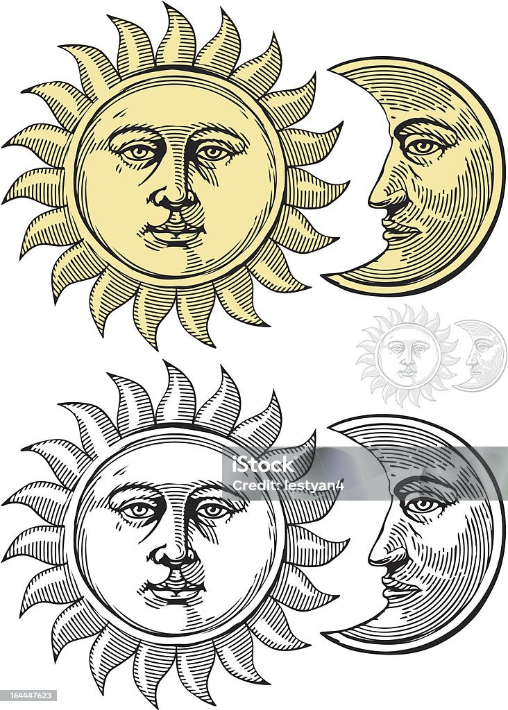 Sol e da Lua com rostos - Royalty-free Lua arte vetorial