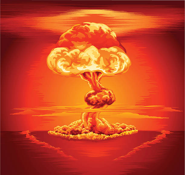 illustrazioni stock, clip art, cartoni animati e icone di tendenza di esplosione nucleare fungo nucleare - judgement day sky burning red