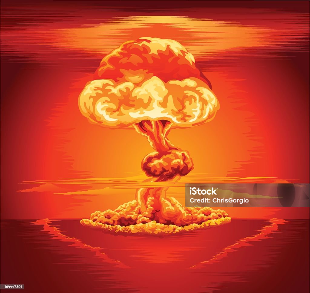 Orange and red illustration of a nuclear mushroom cloud Illustration of a mushroom cloud following a nuclear explosion Mushroom Cloud stock vector
